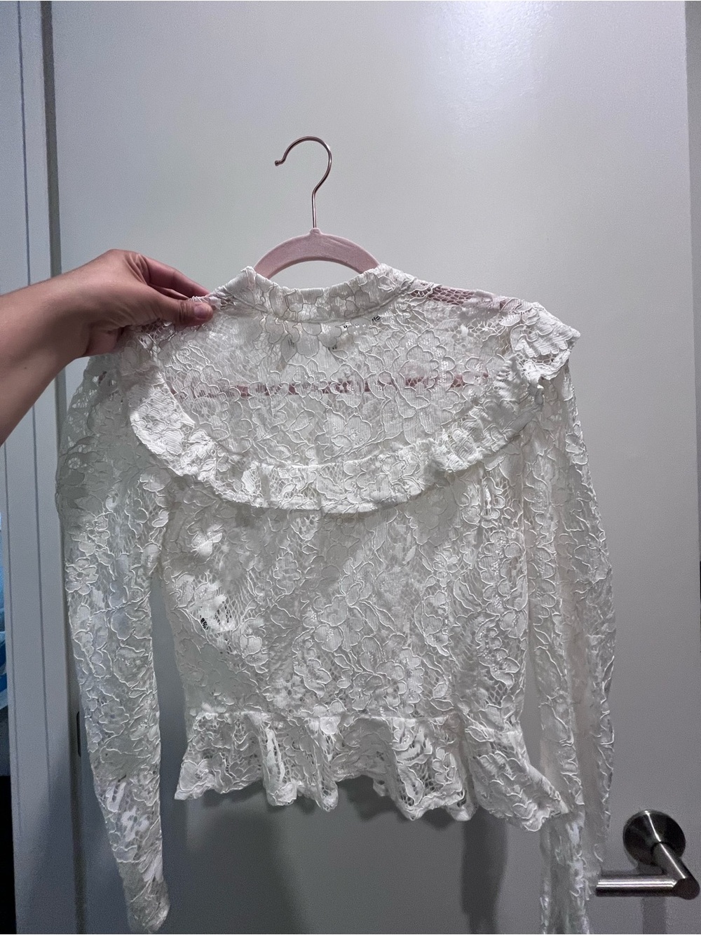 Reformation Ivory Lace Ruffle Blouse